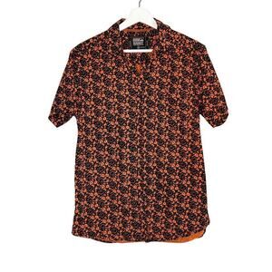 Monument 100% Cotton Halloween Short Sleeve Button-Up Shirt Black/Orange Medium